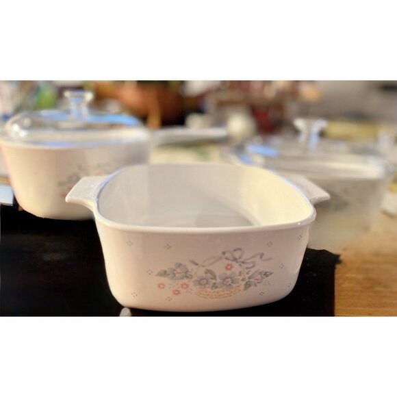 Corning Ware Blue Ribbon Flower Basket Set of 3 Casserole Dishes And Pot - Picture 1 of 16